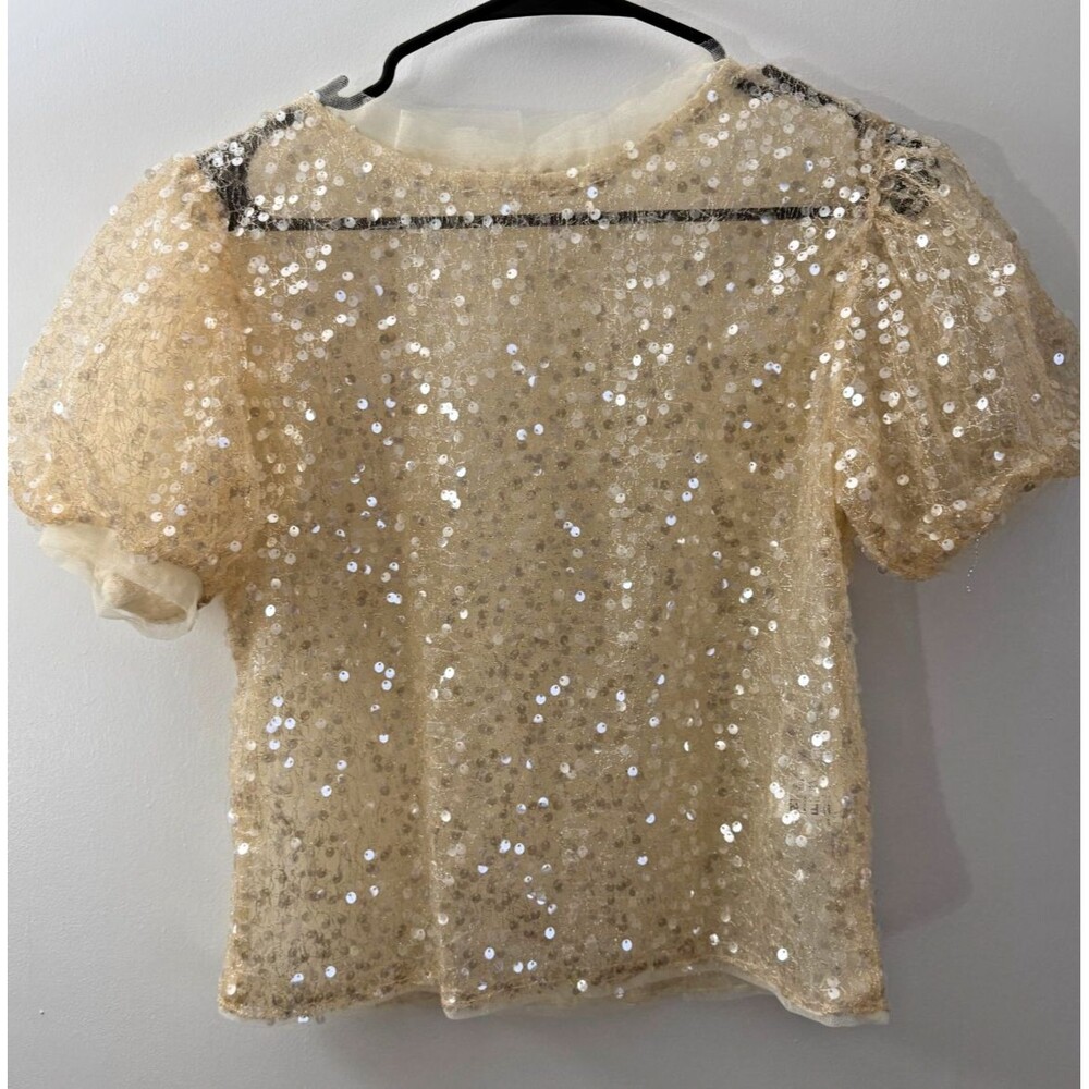 Sheer Sequin Cream Top Festival Romatice Dreamy fairy Angel Women's Medium
